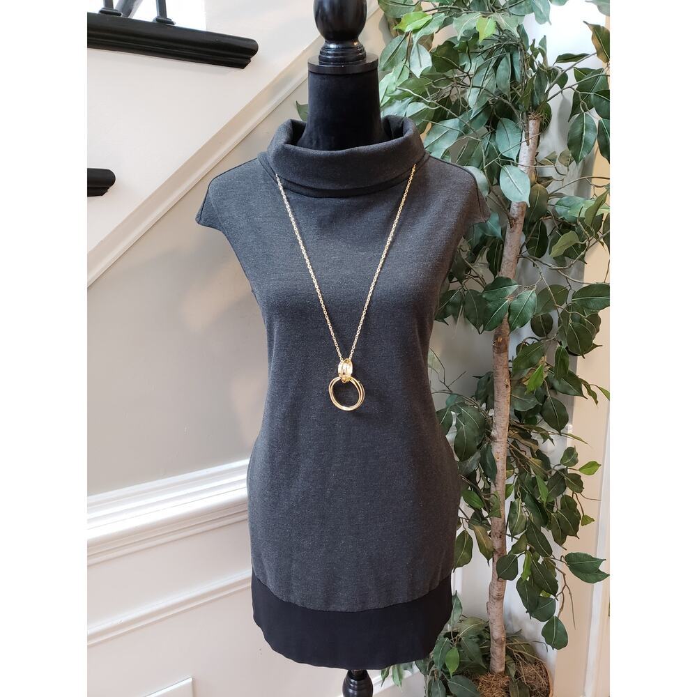 Express Shift Dress Women's Small Gray‎ Pockets Back Zip Sleeveless Mock Neck